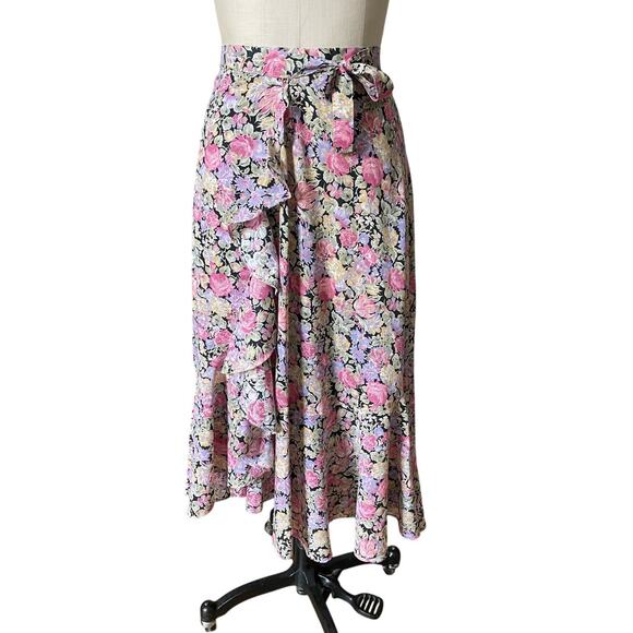 Vintage Flower Print Cotton Wrap Skirt Size Small - Picture 1 of 5